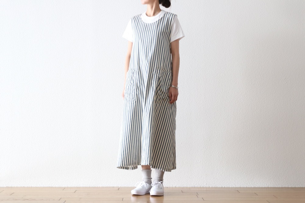 [10% > 15%OFF] ��WOMEN'S�� ts(s) (�ƥ�����������) "Foldable Apron Dress - Block Stripe Print Cotton Twill Cloth"