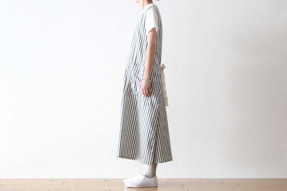 [10% > 15%OFF] ��WOMEN'S�� ts(s) (�ƥ�����������) "Foldable Apron Dress - Block Stripe Print Cotton Twill Cloth"