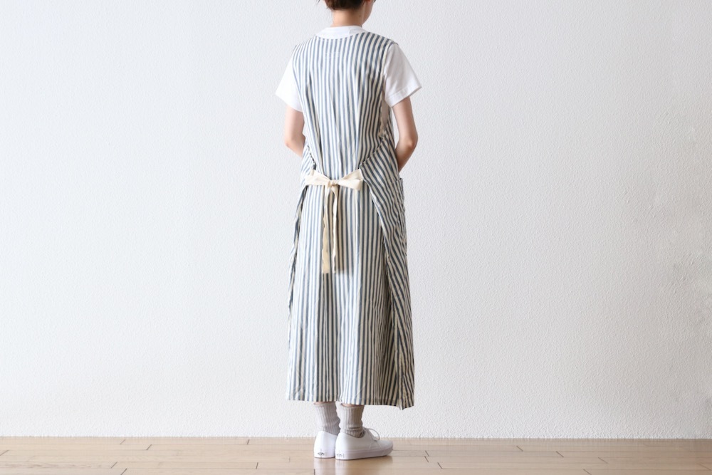 [10% > 15%OFF] ��WOMEN'S�� ts(s) (�ƥ�����������) "Foldable Apron Dress - Block Stripe Print Cotton Twill Cloth"