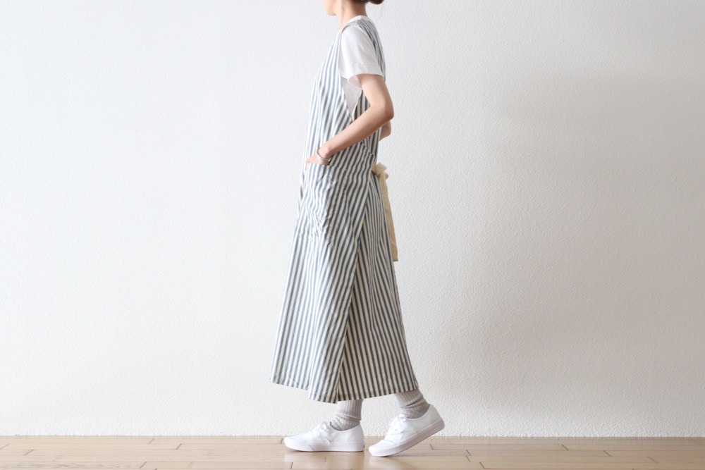 [10% > 15%OFF] ��WOMEN'S�� ts(s) (�ƥ�����������) "Foldable Apron Dress - Block Stripe Print Cotton Twill Cloth"