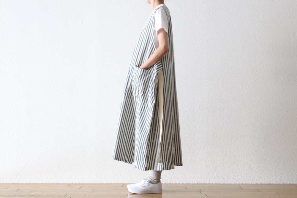 [10% > 15%OFF] ��WOMEN'S�� ts(s) (�ƥ�����������) "Foldable Apron Dress - Block Stripe Print Cotton Twill Cloth"