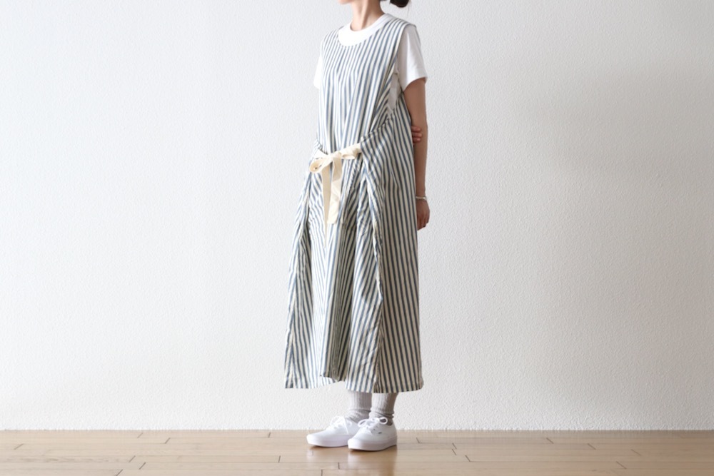 [10% > 15%OFF] ��WOMEN'S�� ts(s) (�ƥ�����������) "Foldable Apron Dress - Block Stripe Print Cotton Twill Cloth"