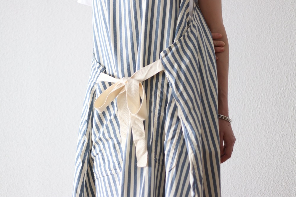 [10% > 15%OFF] ��WOMEN'S�� ts(s) (�ƥ�����������) "Foldable Apron Dress - Block Stripe Print Cotton Twill Cloth"