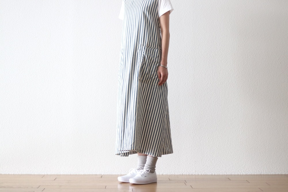 [10% > 15%OFF] ��WOMEN'S�� ts(s) (�ƥ�����������) "Foldable Apron Dress - Block Stripe Print Cotton Twill Cloth"