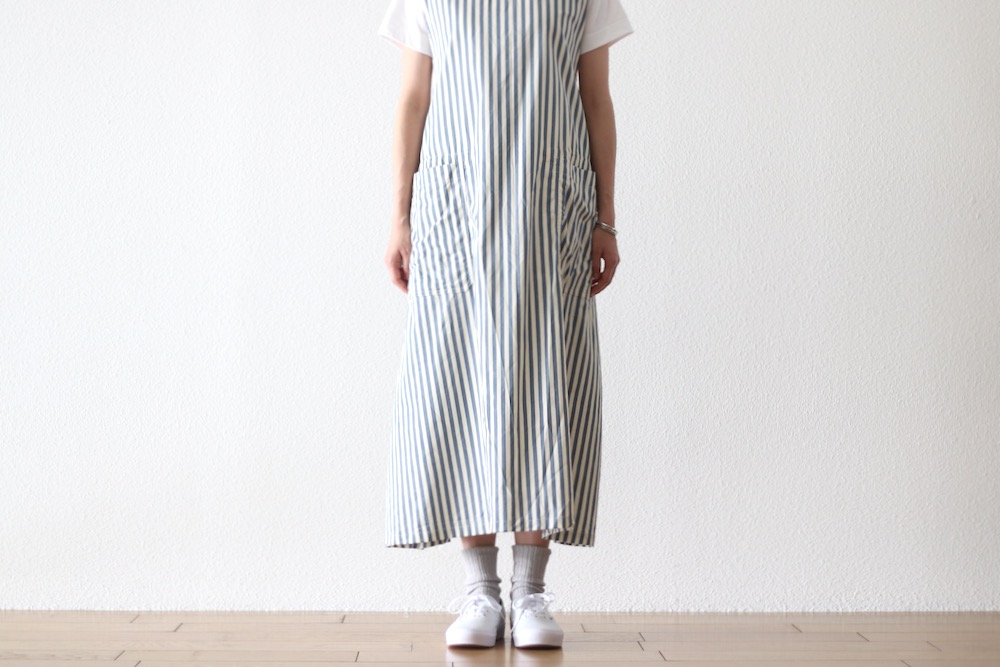 [10% > 15%OFF] ��WOMEN'S�� ts(s) (�ƥ�����������) "Foldable Apron Dress - Block Stripe Print Cotton Twill Cloth"