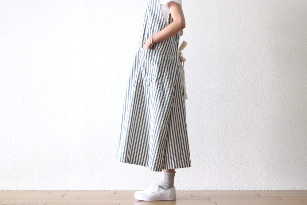 [10% > 15%OFF] ��WOMEN'S�� ts(s) (�ƥ�����������) "Foldable Apron Dress - Block Stripe Print Cotton Twill Cloth"