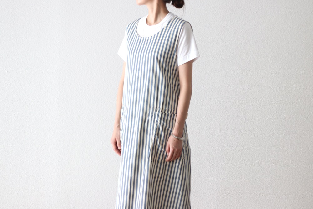 [10% > 15%OFF] ��WOMEN'S�� ts(s) (�ƥ�����������) "Foldable Apron Dress - Block Stripe Print Cotton Twill Cloth"