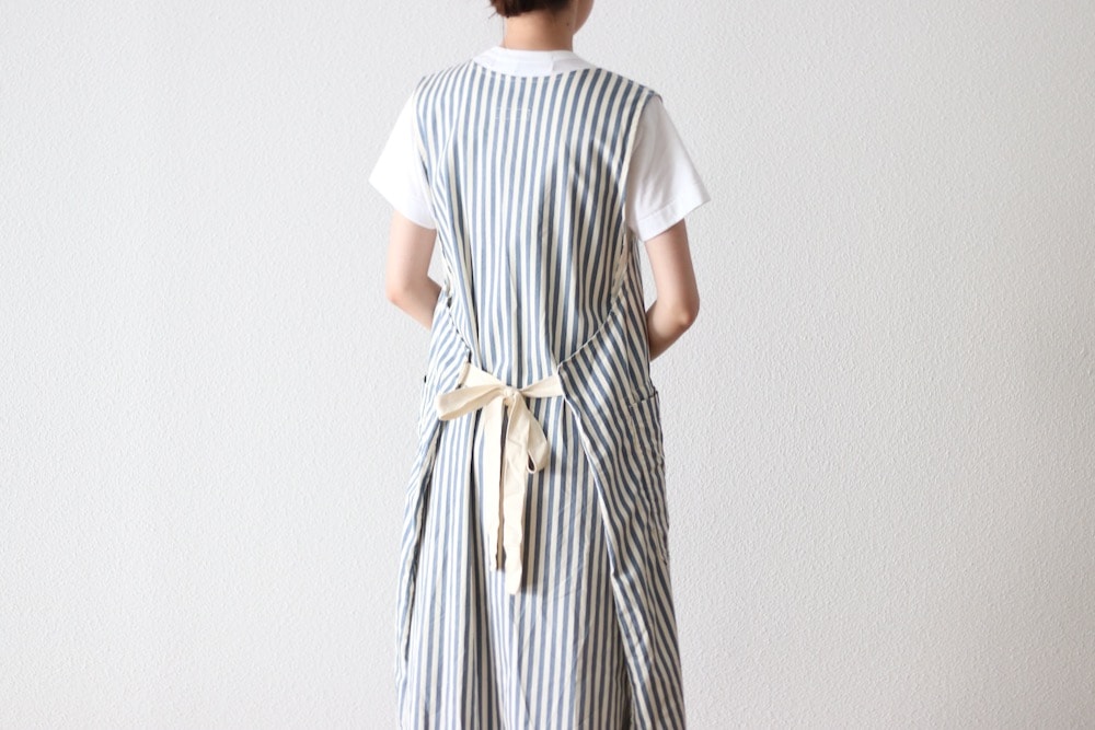 [10% > 15%OFF] ��WOMEN'S�� ts(s) (�ƥ�����������) "Foldable Apron Dress - Block Stripe Print Cotton Twill Cloth"