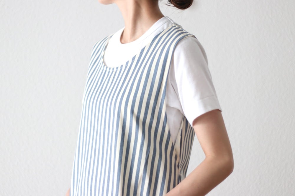 [10% > 15%OFF] ��WOMEN'S�� ts(s) (�ƥ�����������) "Foldable Apron Dress - Block Stripe Print Cotton Twill Cloth"