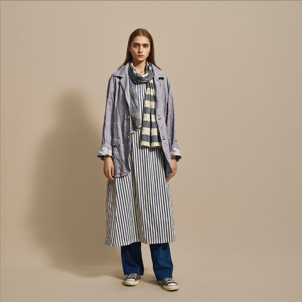 [10% > 15%OFF] ��WOMEN'S�� ts(s) (�ƥ�����������) "Foldable Apron Dress - Block Stripe Print Cotton Twill Cloth"