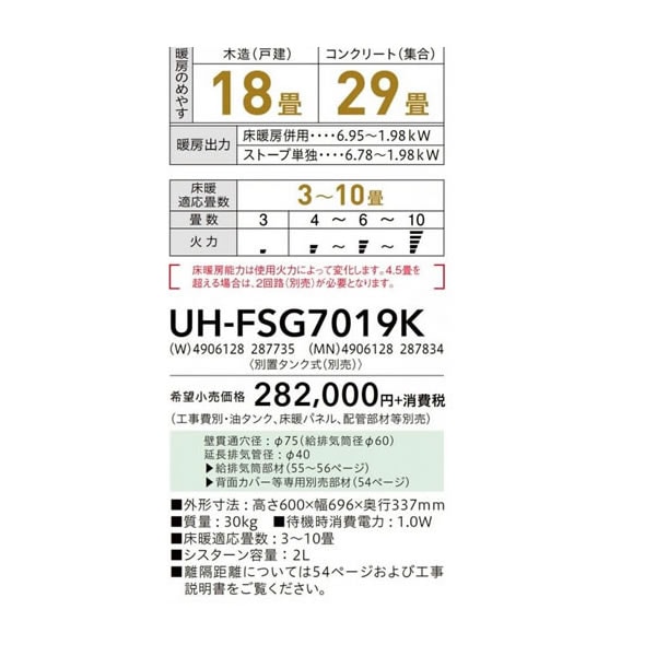 コロナ FF床暖ストーブ UH-FSG7019K-Wスペースネオ送料無料（沖縄