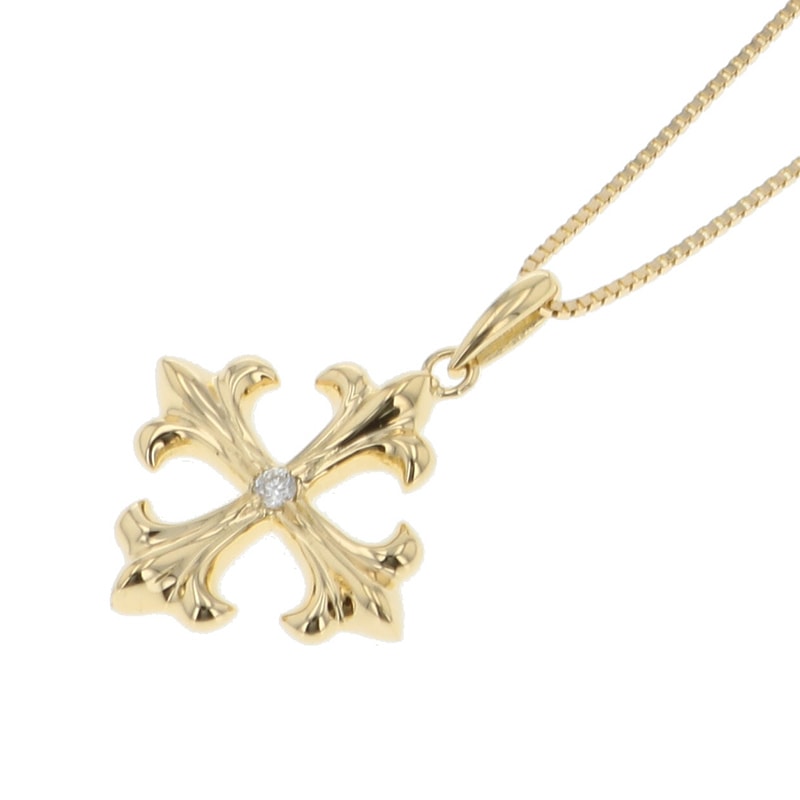 18金 イエローゴールド ダイヤクロスネックレス ダイヤ0.02ct D53494