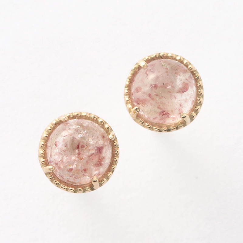 ストロベリークォーツ♡天然石【ノワールドプーペ】K10 ピアス