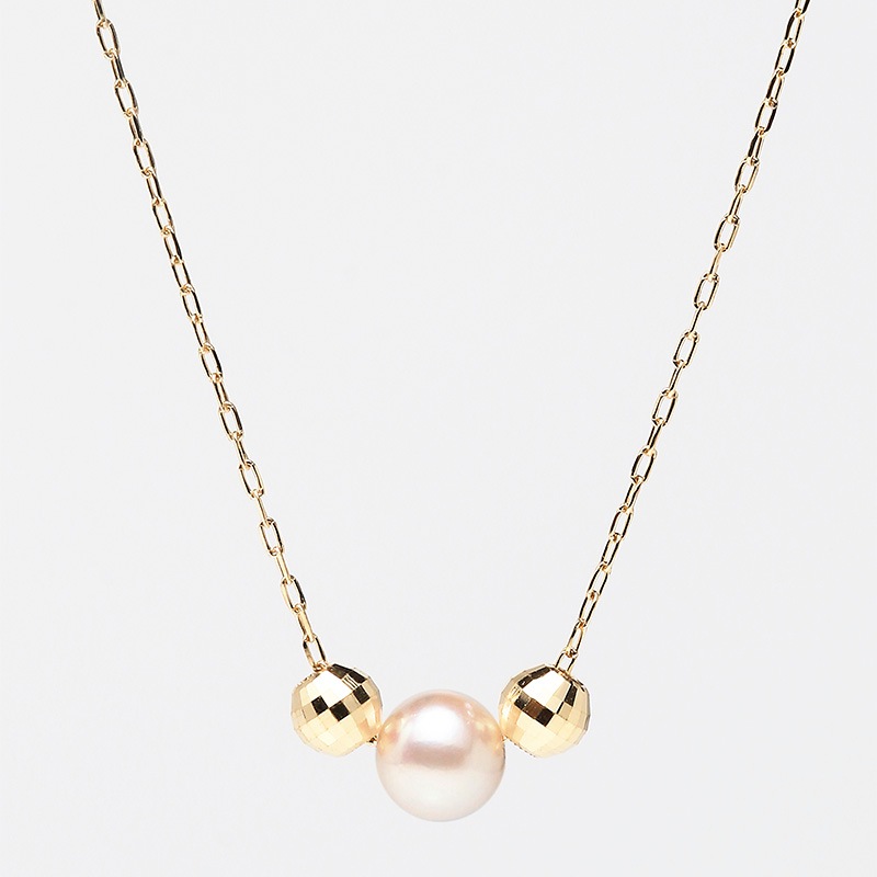 18金イエローゴールド アコヤ3mm/ミラーボール2.5mm ネックレス