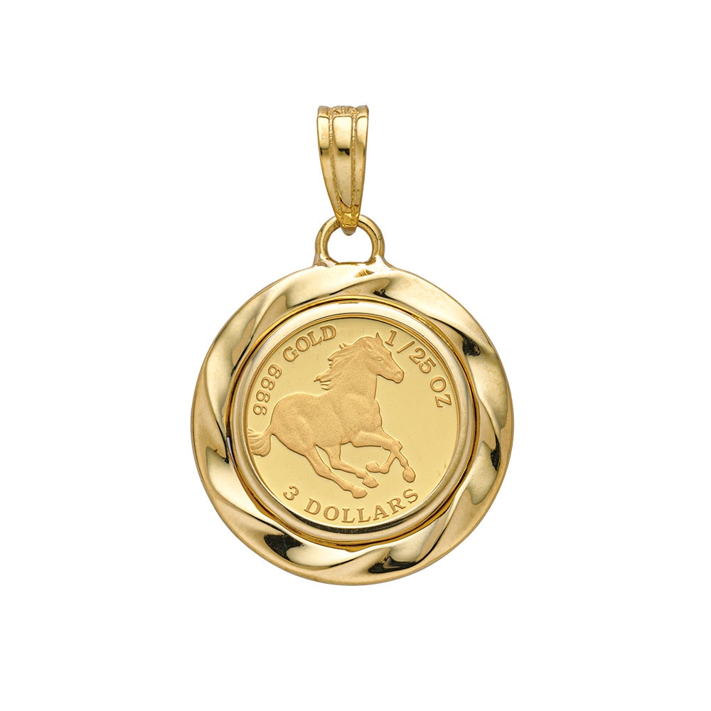 純金ツバルホース 1/25オンス コイントップ(18金枠）