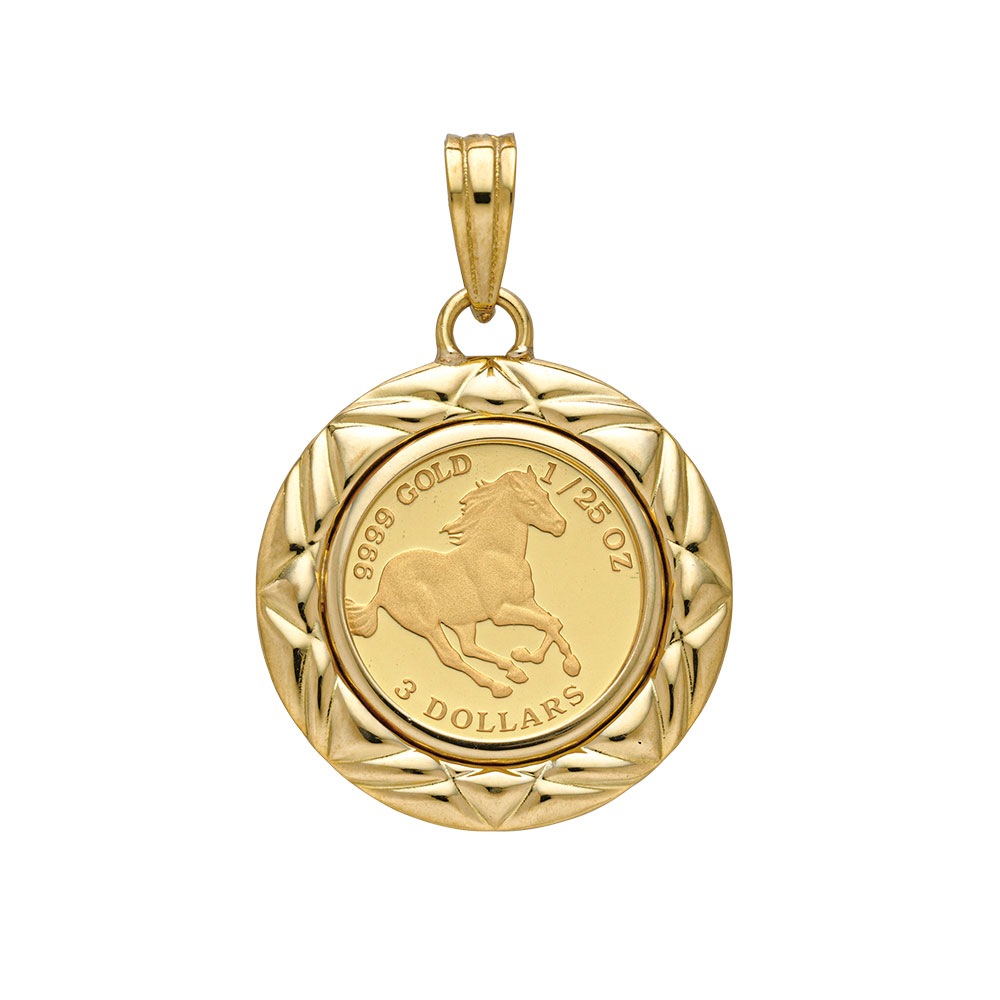 Pt　1/25オンス　ホース　シンプル枠 純金ツバルホース 1/25オンス コイントップ(18金枠）