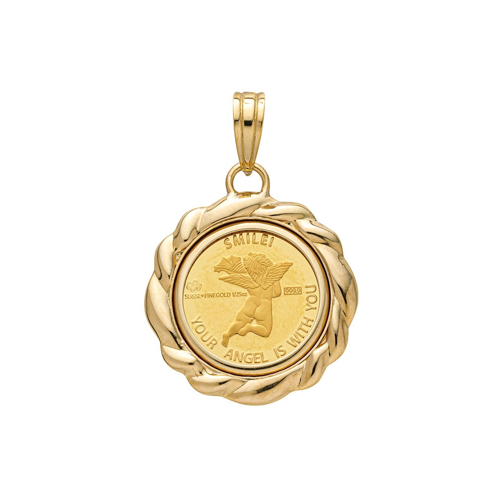 純金エンジェルコイン 1/25オンス コイントップ(18金枠）