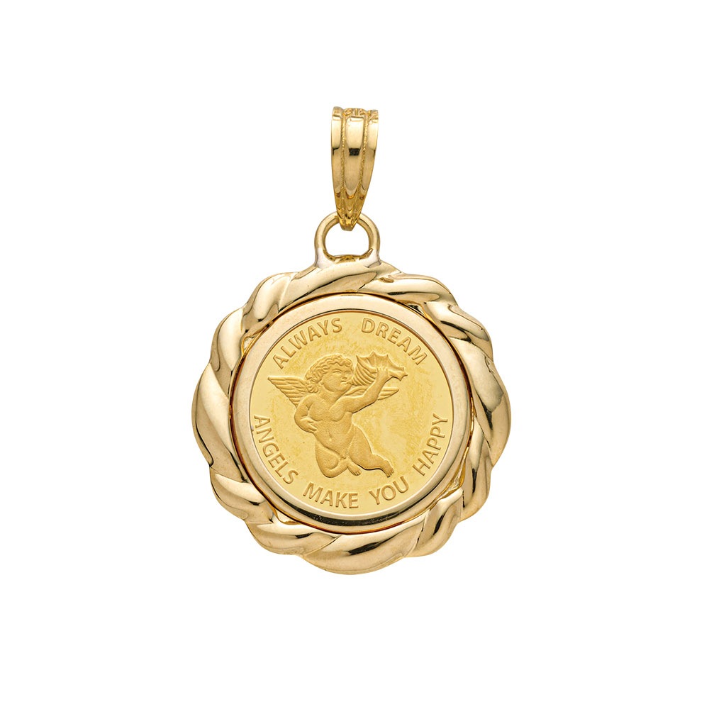 純金エンジェルコイン 1/25オンス コイントップ(18金枠）