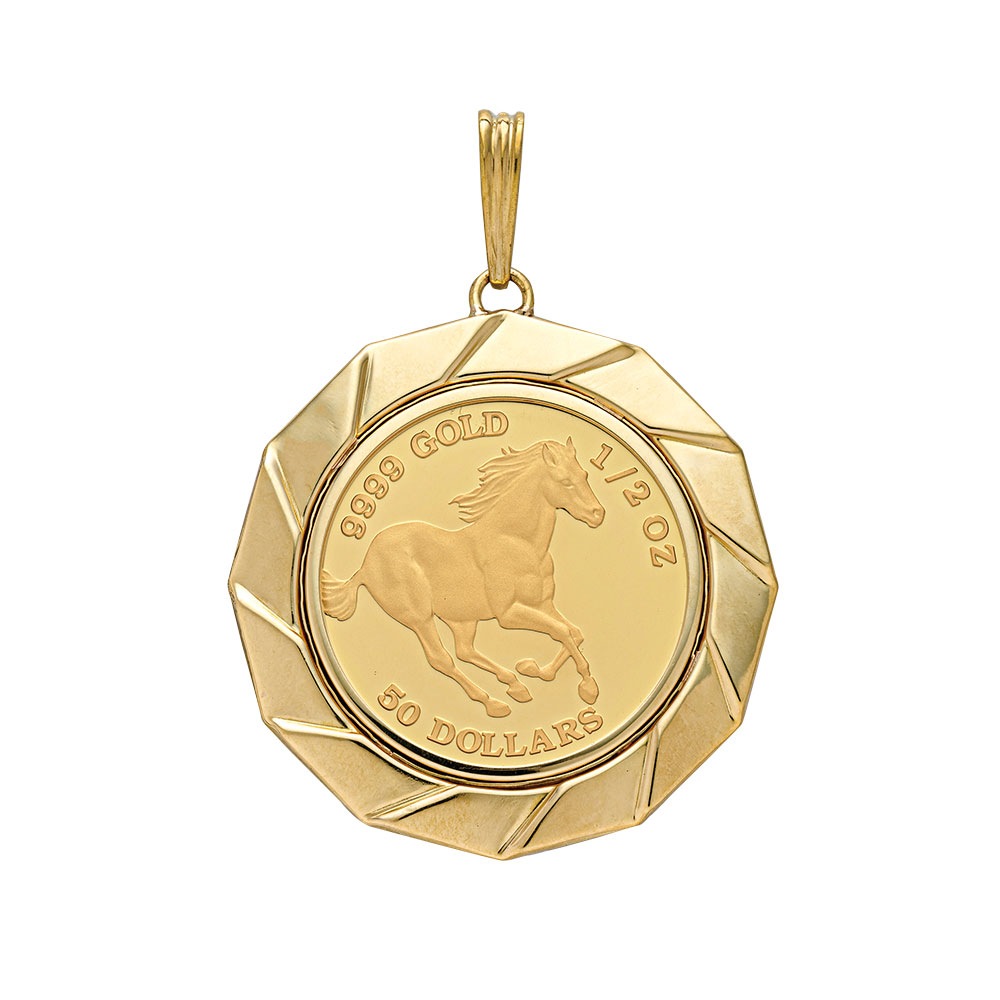 純金ツバルホース 1/2オンス コイントップ(18金枠）