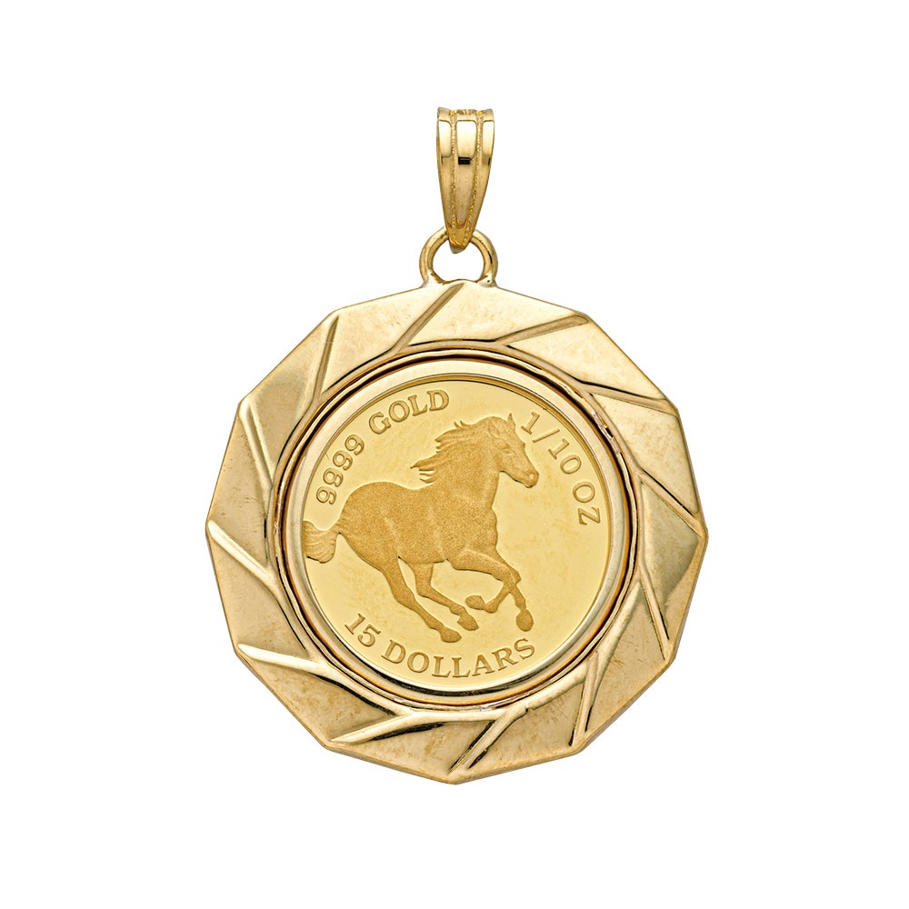 純金ツバルホース 1/10オンス コイントップ(18金枠）