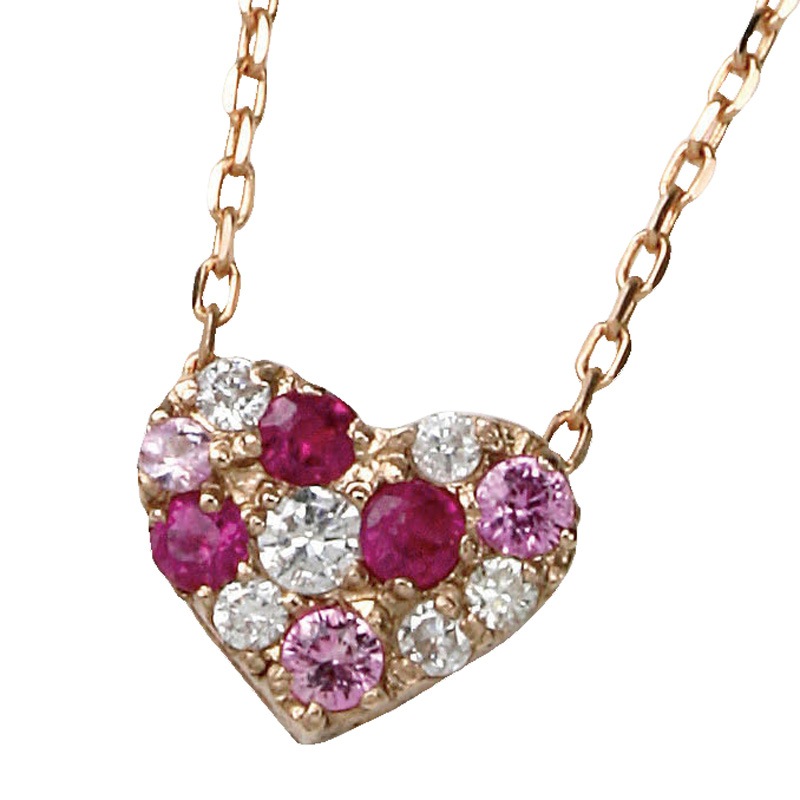 K18ピンクゴールドマルチカラーネックレス（ダイヤ0.06ct/ルビー 