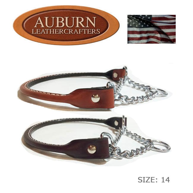 犬 首輪 革 チェーン ブランド おしゃれ AUBURN　丸革チェーン・ハーフチョークカラー　小型～大型犬用　丸革ブライドル(馬具)レザー ペット・ペットグッズ 犬用品 首輪　胴輪・リード 首輪 本革 高級 おしゃれ ハーフチョーク しつけ