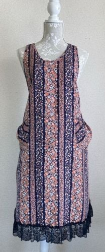 ストライプ フラワープリント エプロン