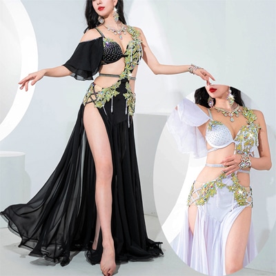 ブラスカート一体型ベリーダンス衣装 2024年 黒と白 YK-114 | ベリー