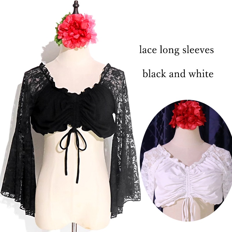 ベリーダンス衣装トライバル系 レーストップ 黒白 S～XL 2025年11月