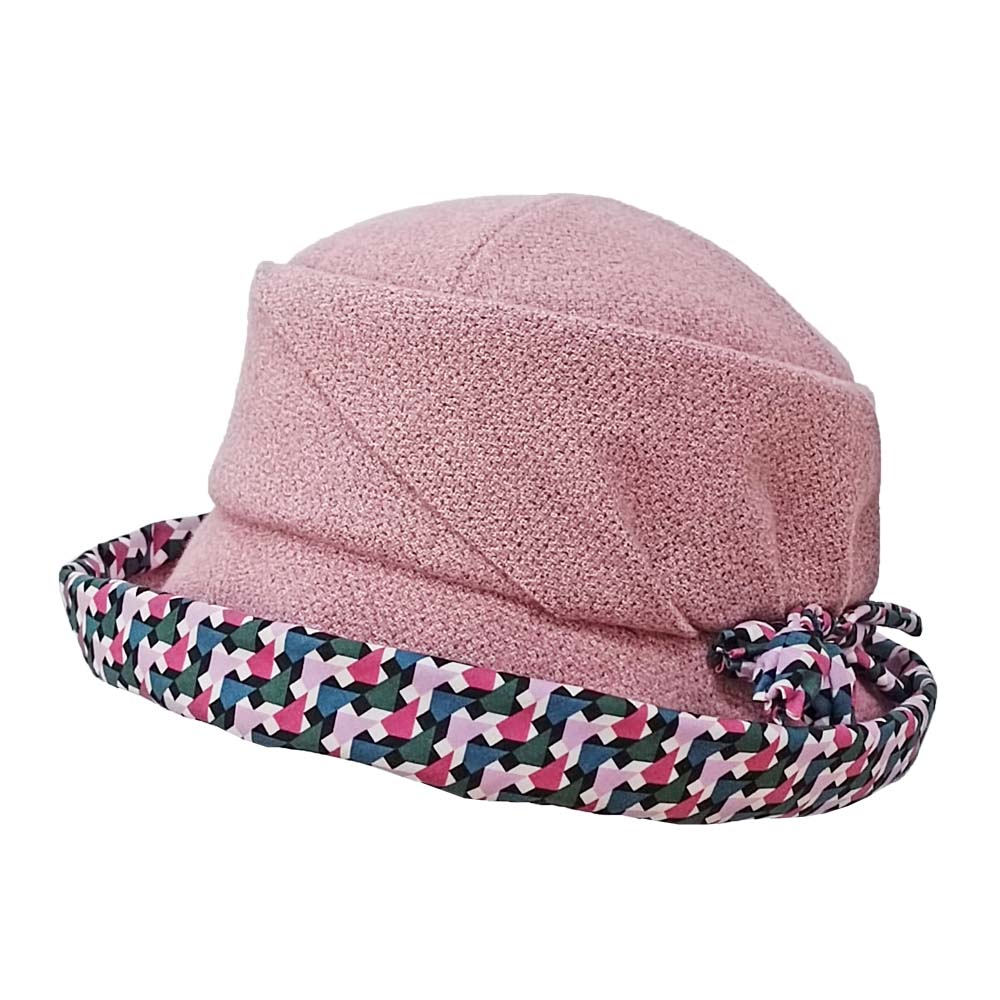 レディースハット　イタリア生地・チューリップ飾りのセーラーハット　ピンク×柄