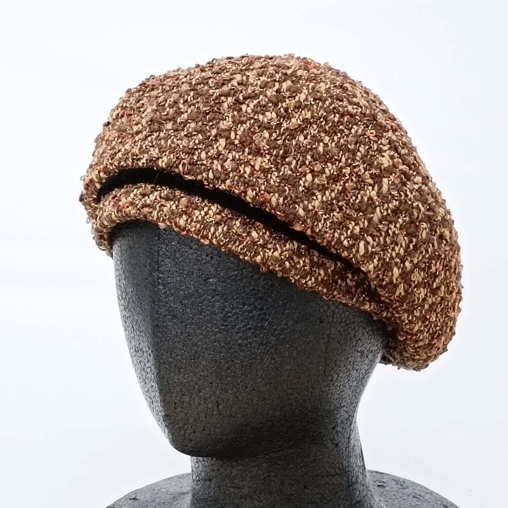 レディースベレー　イタリア生地のラメ入りツイードベレー　ブラウン
