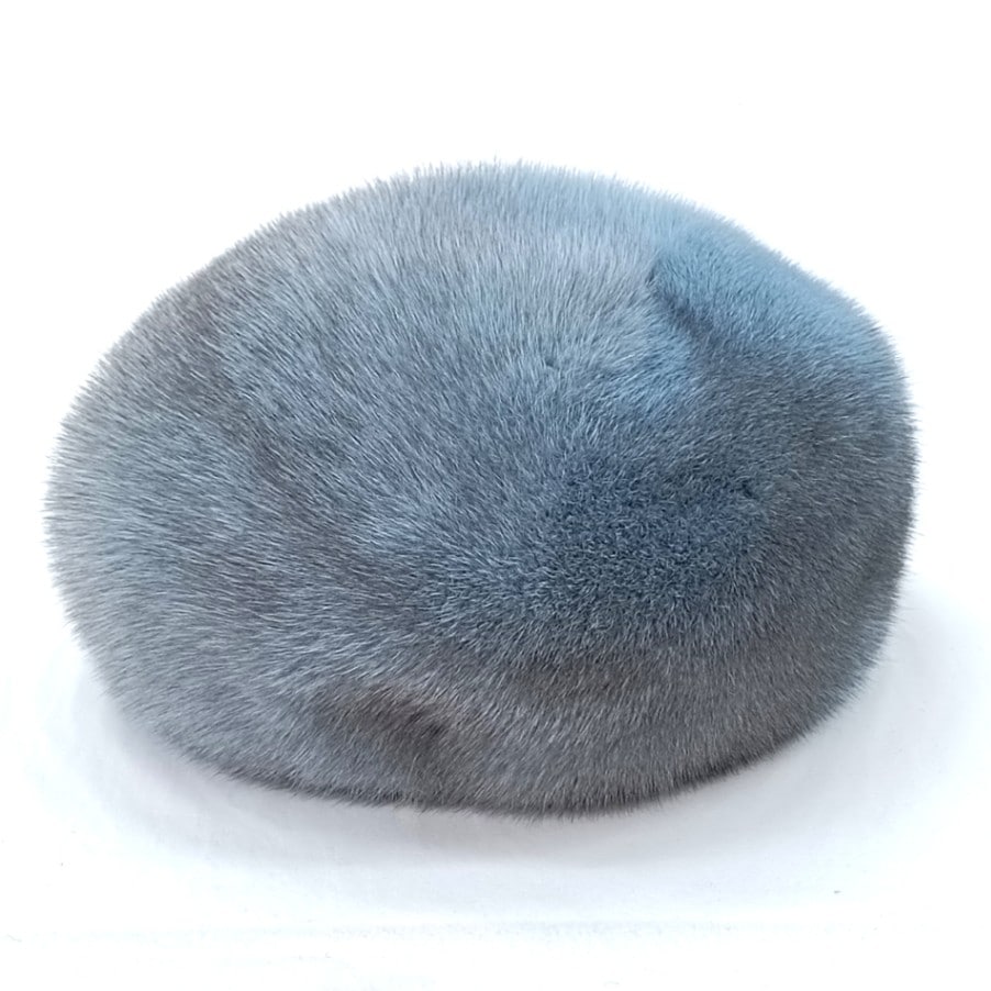 クロスミンクのベレー　くすみブルー