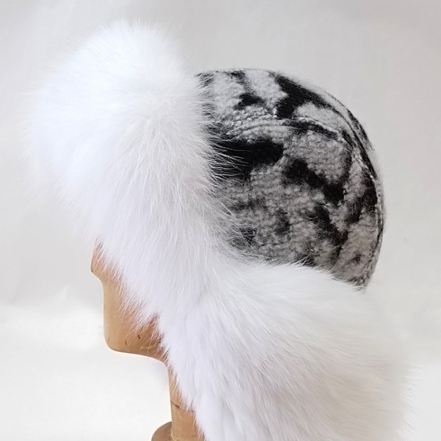 フライトキャップ イタリア製生地×FOXファーのつばなし飛行帽