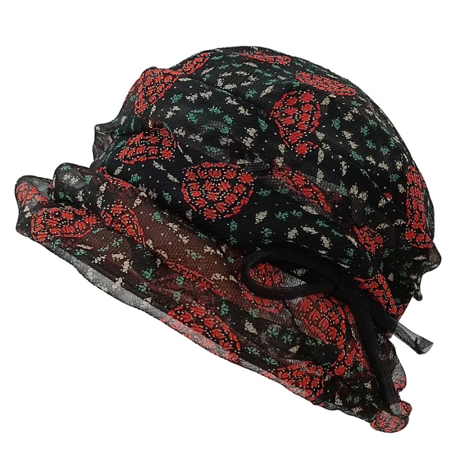 プリント楊柳シフォンのドレープ小つば