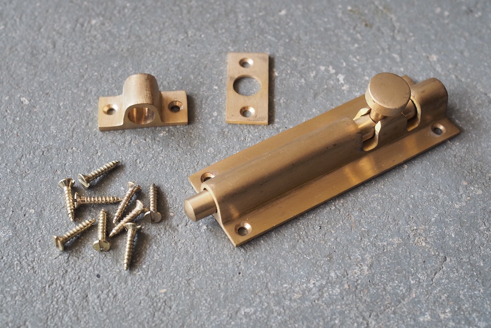 送料無料 4個セット 真鍮製かんぬき 4インチ スライドボルト