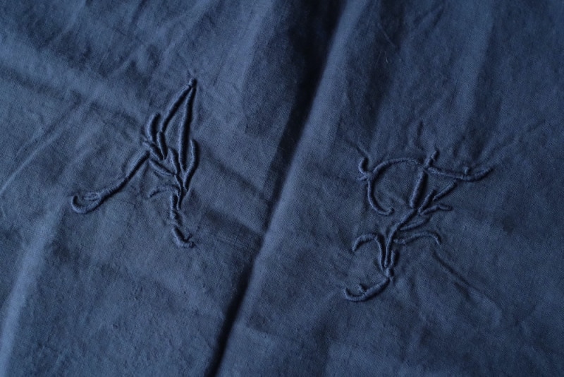 konorinoko様フランスアンティークイニシャルシーツ/モノグラムカバー