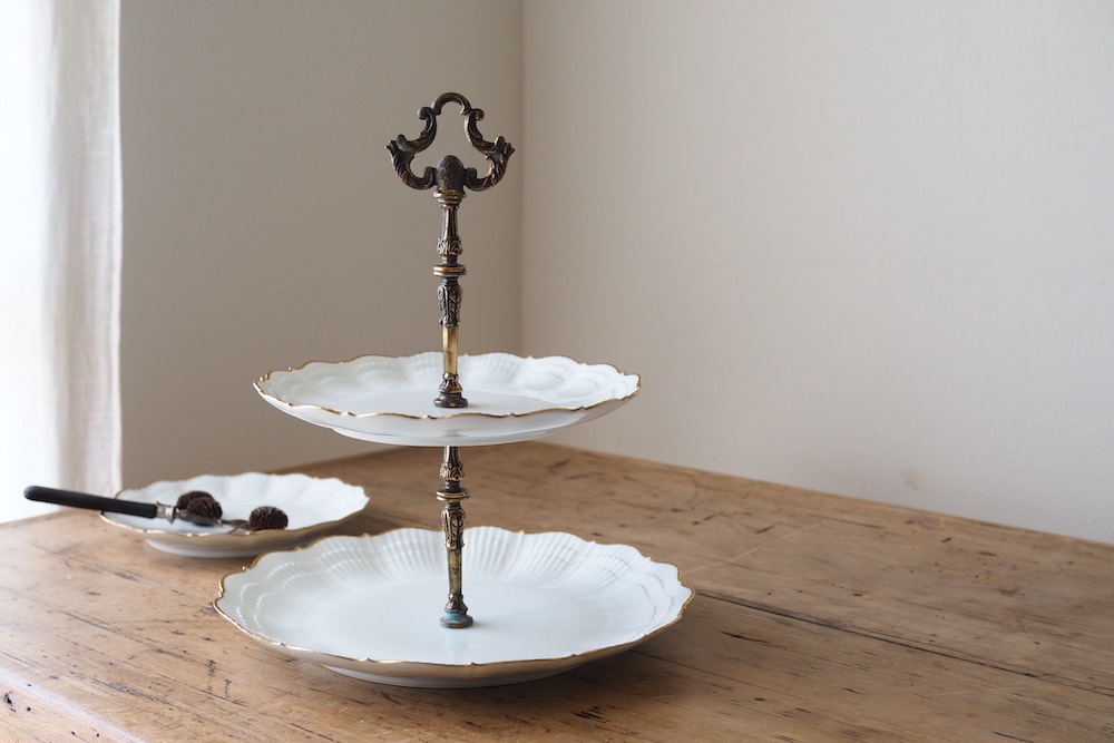 フランス アンティーク アフタヌーンティー ケーキスタンド 2段  