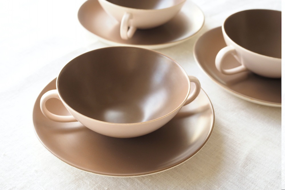 Poole Pottery soup cup&saucer(Sepia&Mushroom)<P>プール・ポタリー スープカップ&ソーサー(セピア&マッシュルーム)</p>