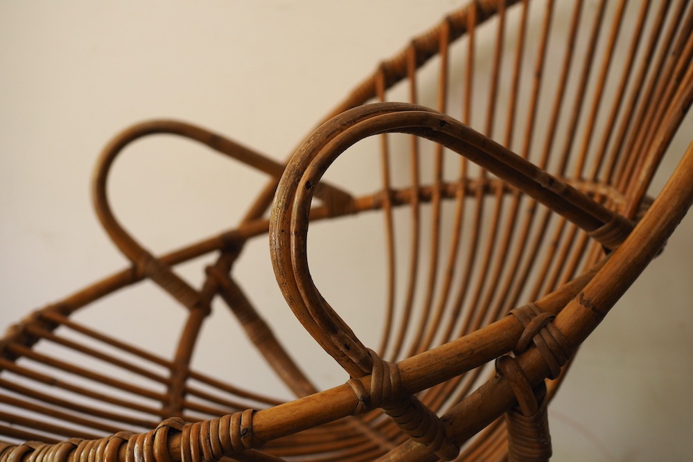 ヴィンテージ ラタン アイアン 折り畳み チェア 椅子 籐 鉄 アウトドア