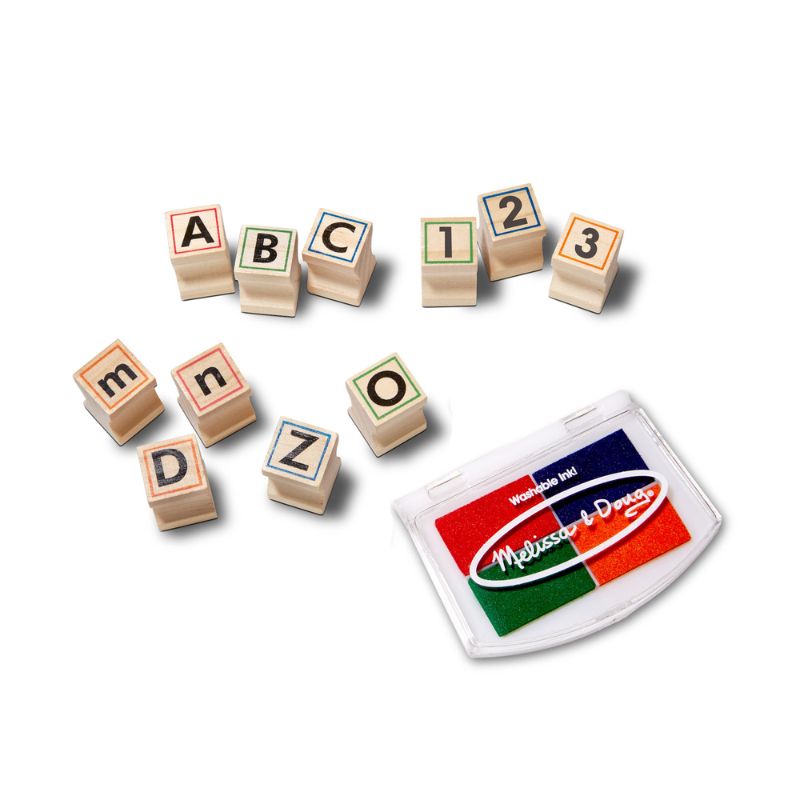 木製おもちゃ アルファベット&すうじ スタンプセット デラックス