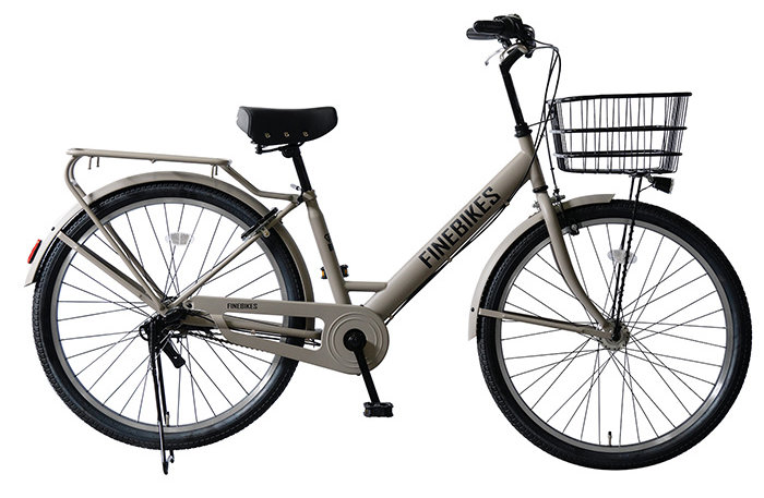 ファインバイクス ベース BASE 内装3段変速 FBB263 26インチ 街乗り 自転車 鍵 通勤通学 お買い物 両立スタンド 子乗せシート取付可 オートライト 後ろ荷物台 防犯登録無料 Dプラス オリジナル マットグレーベージュ
