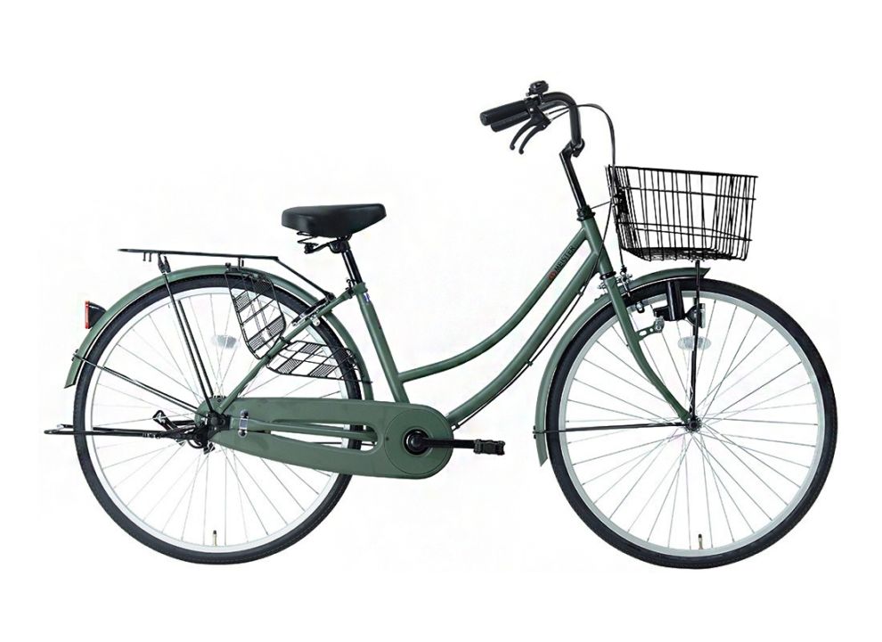 【京都銀行及び京都フィナンシャルグループ会社の皆様】マイスター 軽快車 シティ車 26インチ 自転車 通勤 通学 お買い物 シングルギア 無変速 サカイサイクル 両立スタンド 防犯登録無料 前カゴ 泥除け  シリンダー錠 標準装備 フラットオリーブ