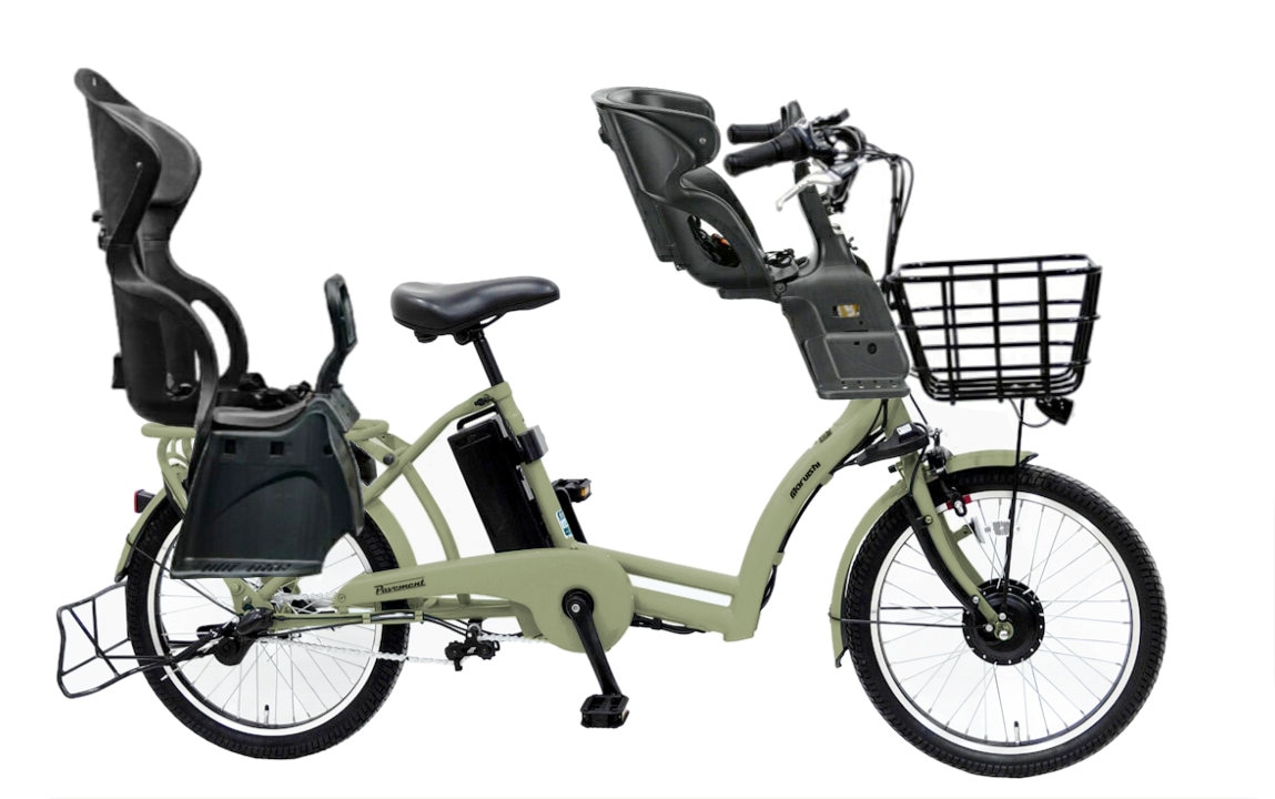 3人乗りセット 前後シート付 子供乗せ 電動自転車 8.7Ah ペーブメントアシスト 2024 ASWR203ANK 丸石サイクル 電動自転車 3人乗り対象 3段変速 子供乗せ自転車 20インチ マルイシ ぺーブ ベープ  RBC015 チャイルドシート 幼児二人同乗  電動アシスト自転車 防犯登録無料 セージグリーンH91E
