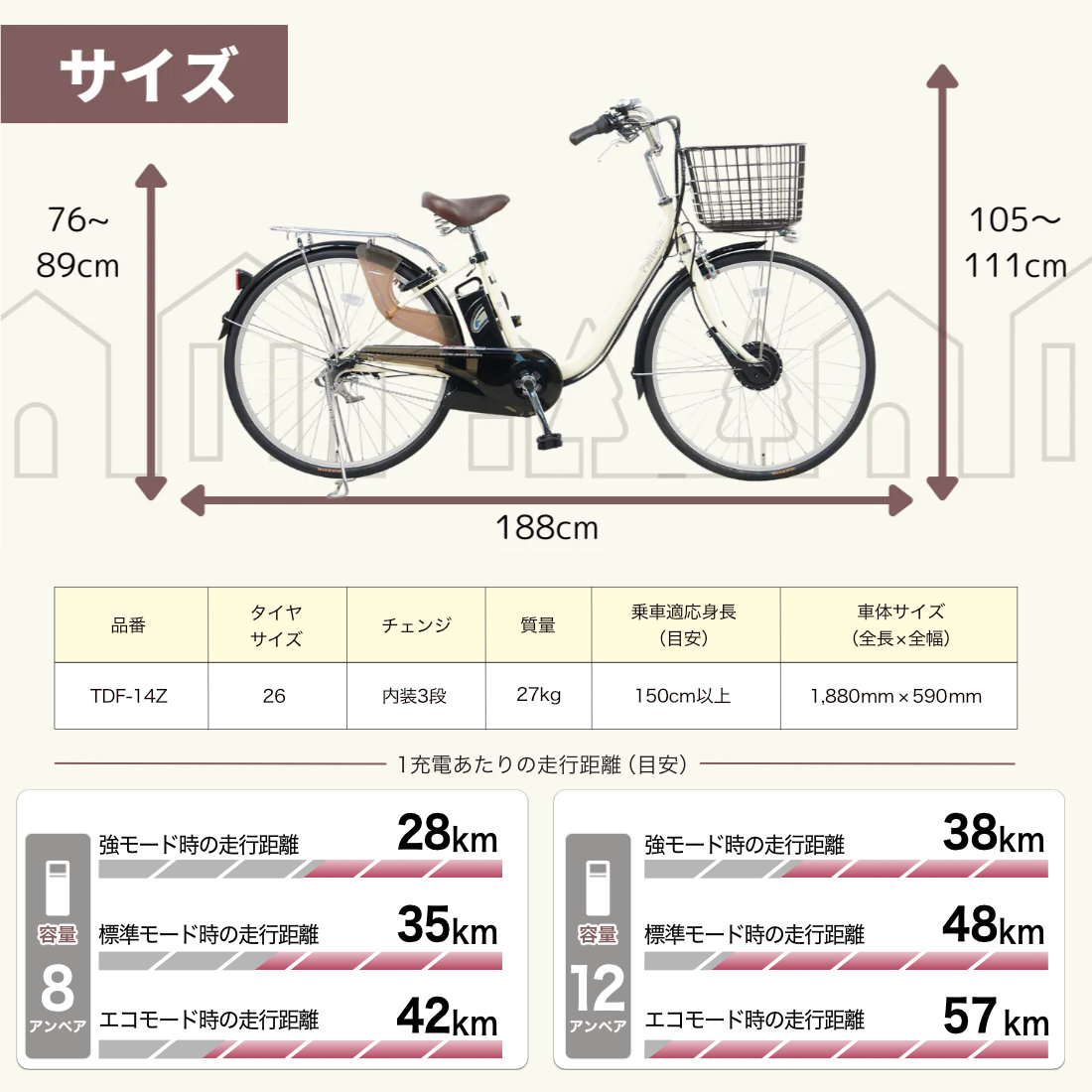 1672業界最長12ヶ月保証付！送料無料エリア多数！安全整備済み！電動自転車 メーカー直送※送料無料】電動アシスト自転車 TDF-14Z ペルテック 26