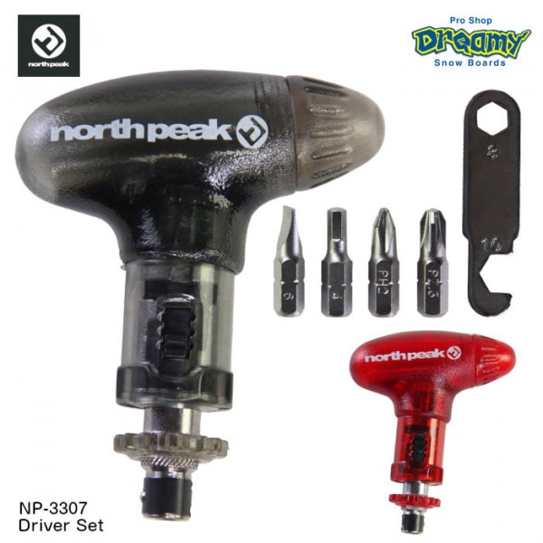 north peak ノースピーク Driver Set NP-3307 ドライバーセット 携帯 ラチェット機構 プラス マイナス 六角軸 ミニスパナ 本体収納可能 スノーボード 正規品