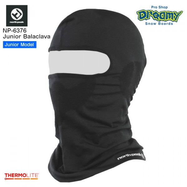 north peak ノースピーク Junior Balaclava NP-6376  ジュニア バラクラバ サーモライト 軽量 マスク部メッシュ素材 フェイスマスク 子供用 目出し帽 BK 正規品|