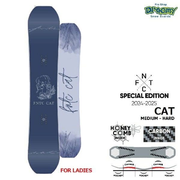 24-25 FNTC エフエヌティーシー CAT レディースグラフィックモデル ダブルキャンバー グランドトリック ミドルフレックス グラトリ スノーボード 板 2025 正規品|ボード|★スノーボー