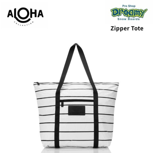 ALOHA COLLECTION アロハコレクション Zipper Tote Pinstripe BLK/WHT zip13302トートバッグ 軽量 防滴 ビーチ バッグ