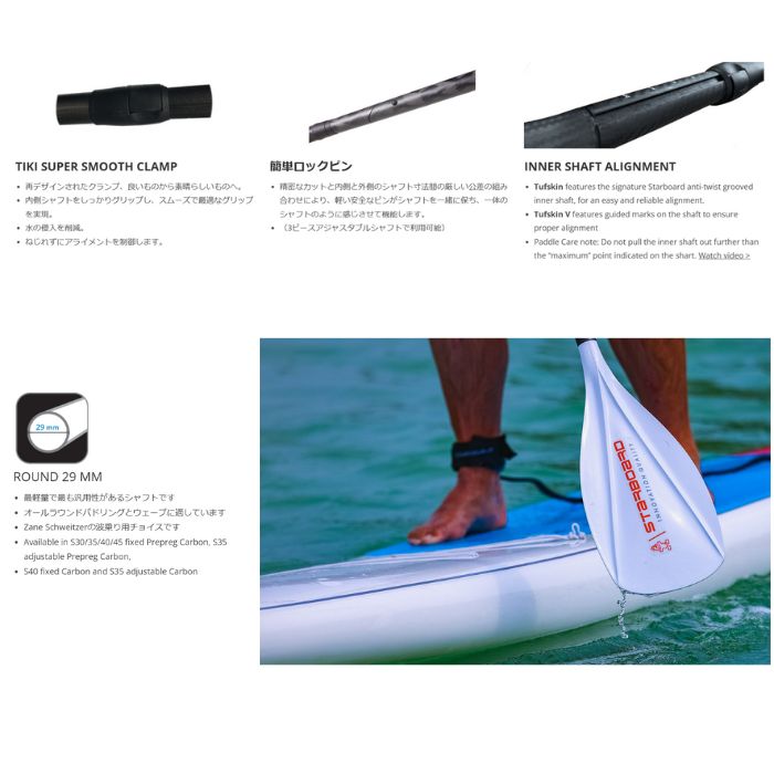 STARBOARD製3pスタンドアップパドル STARBOARD スターボード LIMA TUFSKIN 3ピース PADDLE カーボン 29mmm