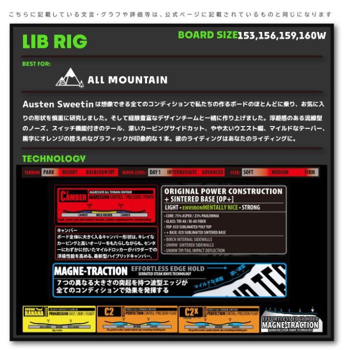 LIBTECH リブテック LIB RIG Hybrid Camber リブ リグ AUSTEN SWEETIN